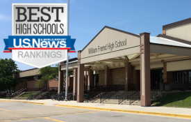  Fremd High School in the background. "Best High Schools U.S. News Rankings" Badge at top.